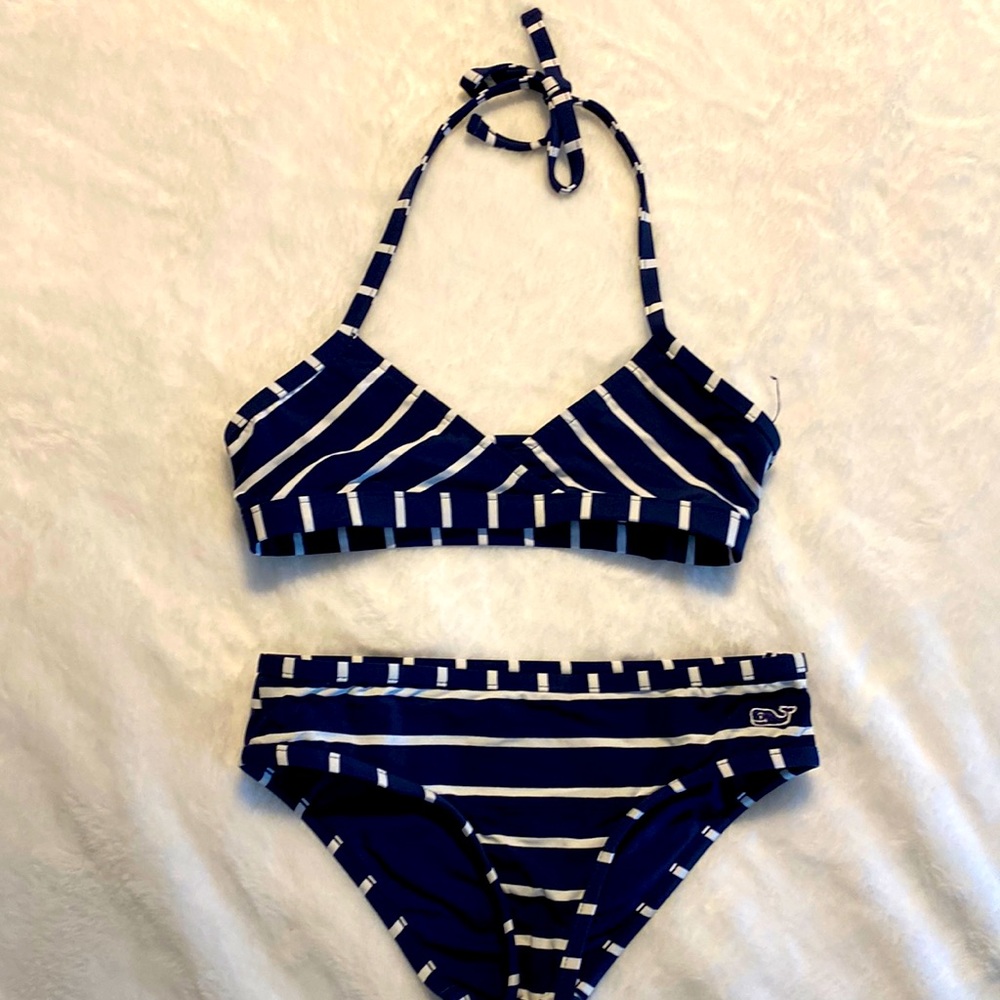 Vineyard vines girls bikini navy with white stripe